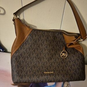 Michael Kors Brown and Tan Monogram Shoulder Bag